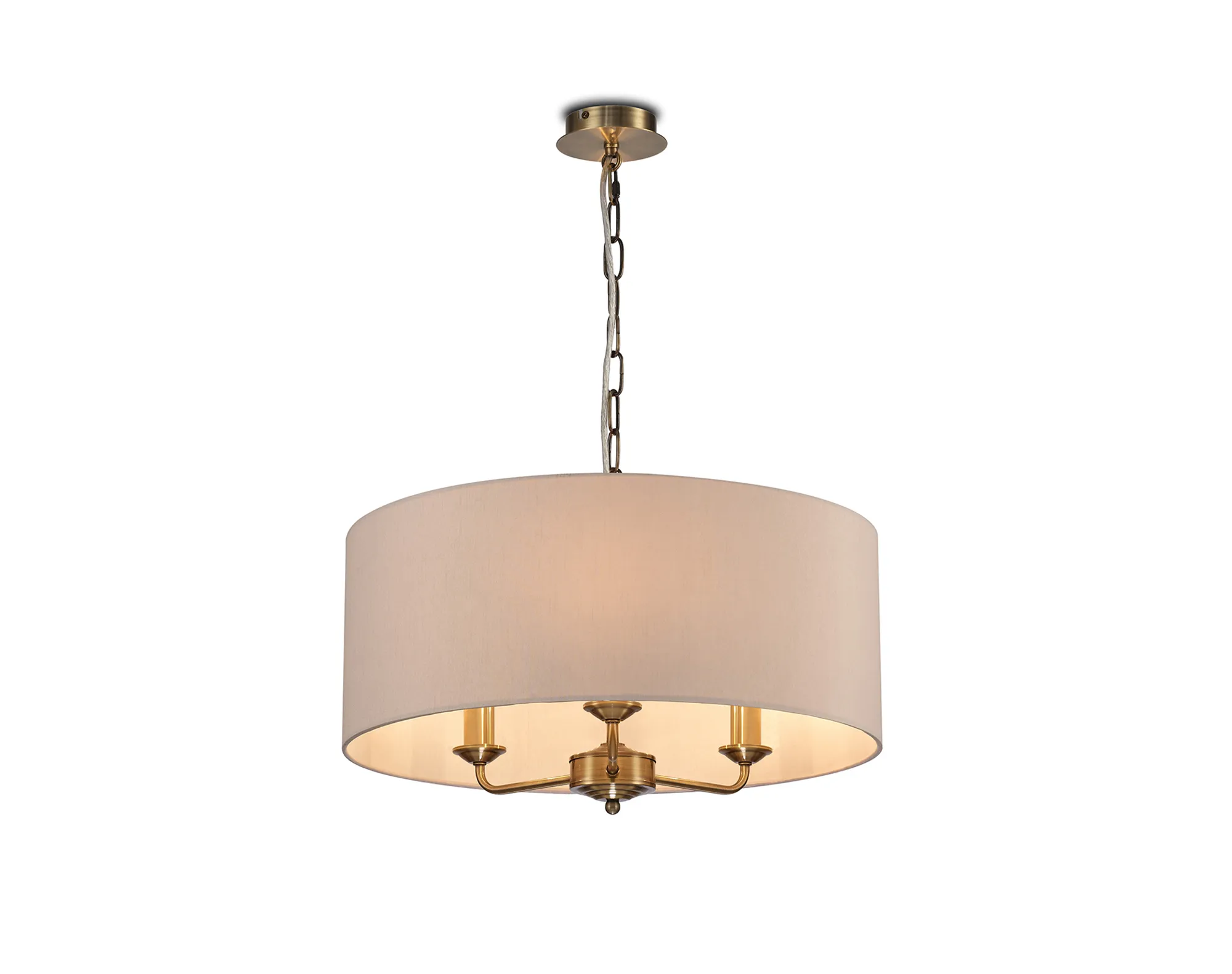 DK0050  Banyan 50cm 3 Light Pendant Antique Brass; Nude Beige/Moonlight